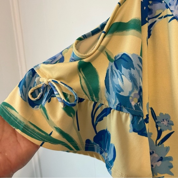 Women’s size 1X N Touch Floral Yellow and Blue Women's Dress. Cold shoulder. - Picture 4 of 9